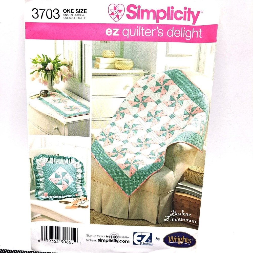 Simplicity 3703 EZ Quilter's Delight Pattern Quilt Runner Pillow Vintage Uncut‎